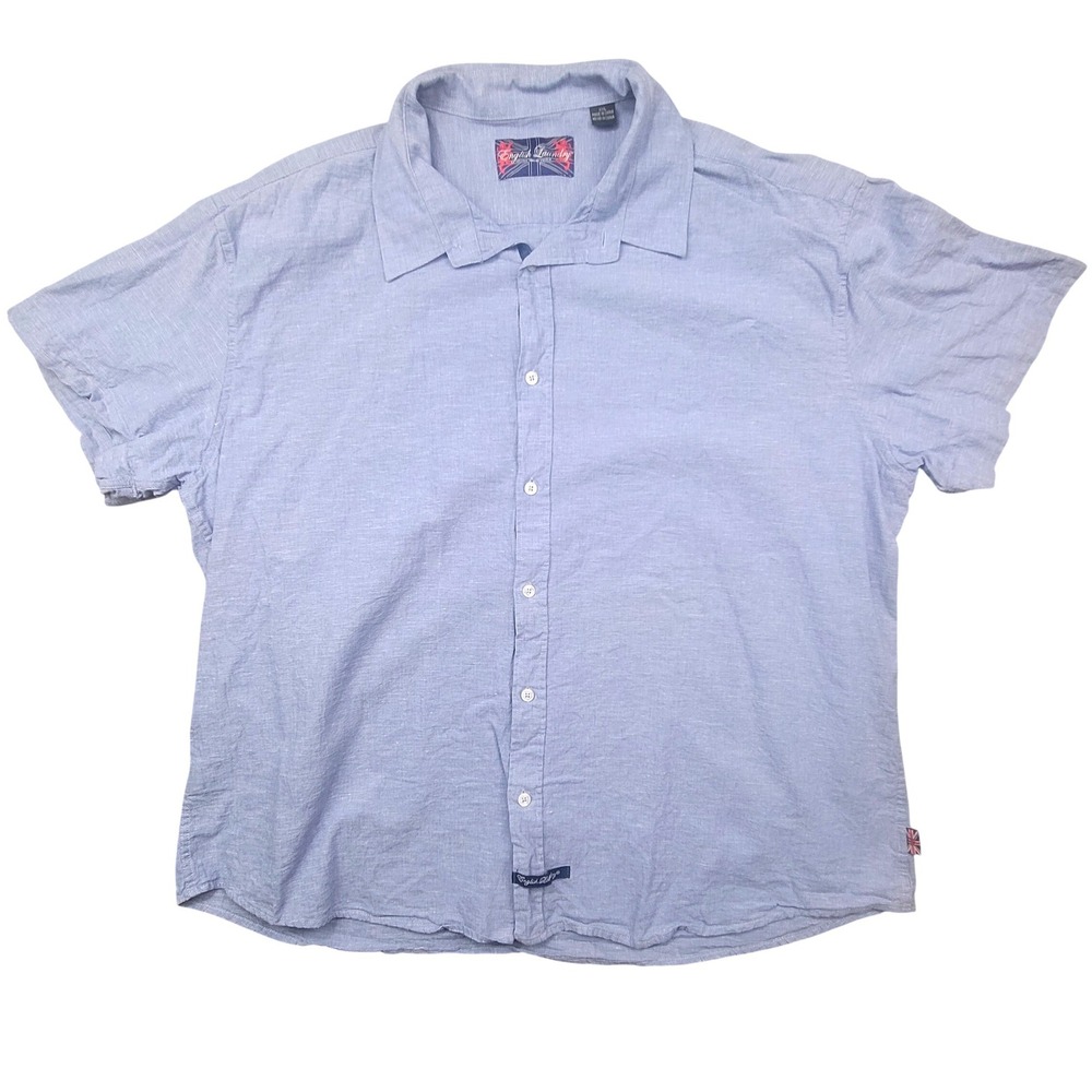 English Laundry Mens‎ XXL Light Blue Linen Cotton Short Sleeve Button Down Shirt